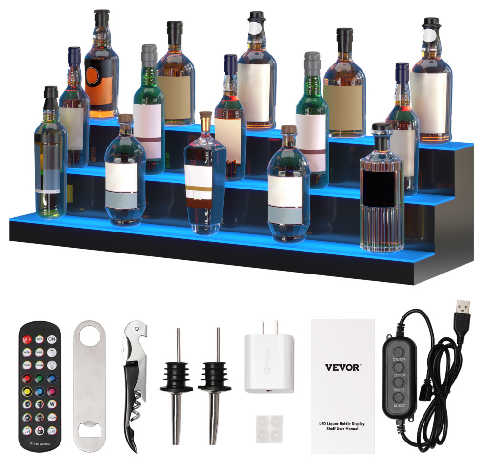 VEVOR LED Lighted Liquor Bottle Display Bar Shelf RF & App Control 40" 3-Step