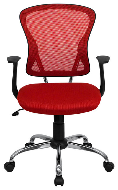 Mid-Back Red Mesh Office Chair with Chrome Finished Base