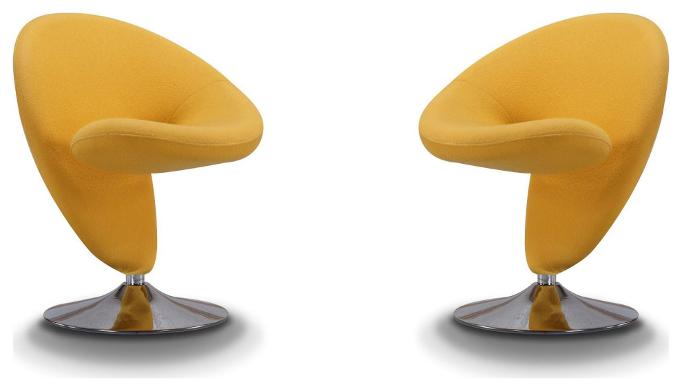 Curl Swivel Accent Chair, Yellow and Polished Chrome, Set of 2