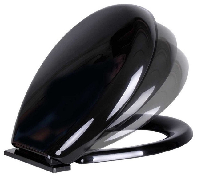 Black Plastic Elongated Toilet Seat with Non Slip Seat Bumpers Pack of