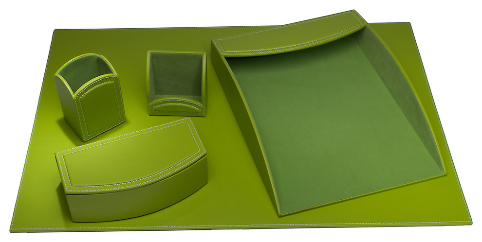Dacasso Colors Faux Leather 5-Piece Office Organizing Desk Set, Lime Green
