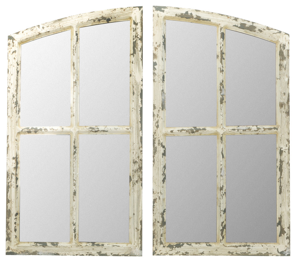 Jolene Arch Window Pane Mirrors (Set of 2) White 33"H Farmhouse Wall Mirrors by Aspire