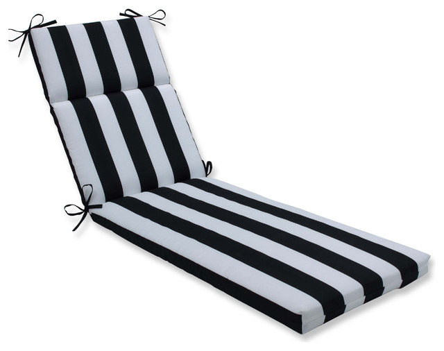Outdoor/Indoor Cabana Stripe Black Chaise Lounge Cushion Contemporary