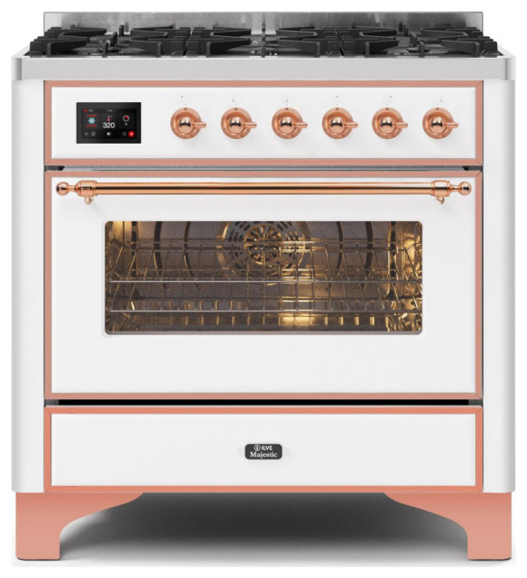 Ilve 36 Inch Freestanding Dual Fuel Range in White Contemporary Gas