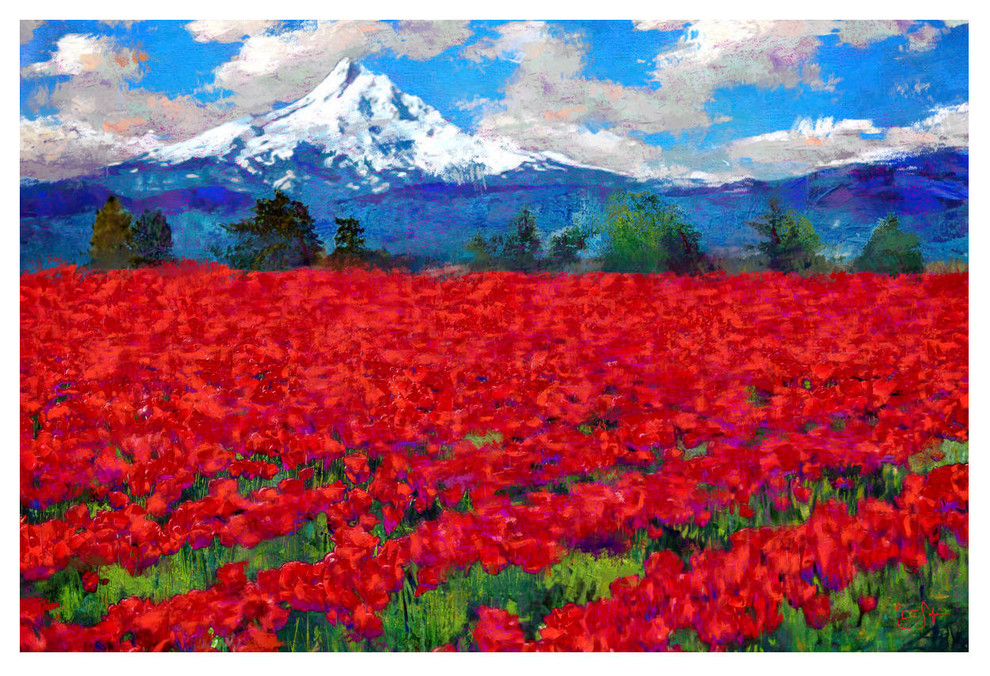 Lisa Sofia Robinson "Mt. Hood On Tulips" (Hood River, Art Print, 12"x18"