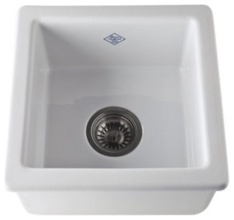 Rohl RC1515WH White Shaws Single Drop-In Fireclay Kitchen Sink, White, 15"