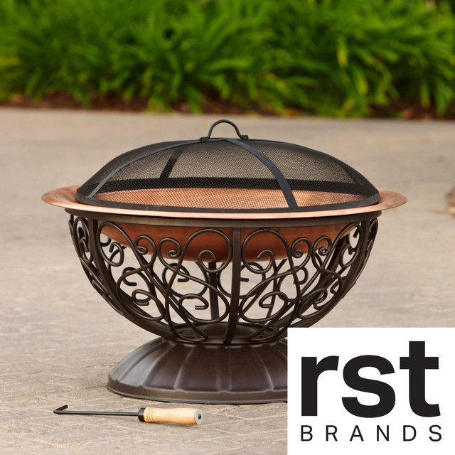 RST Outdoor Decorative Copper Fire Bowl with Cover