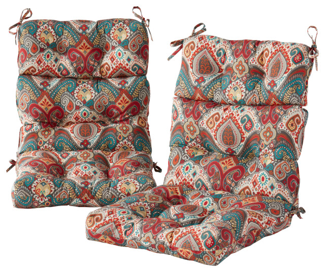 Outdoor High Back Chair Cushion, Set of 2 Mediterranean Outdoor