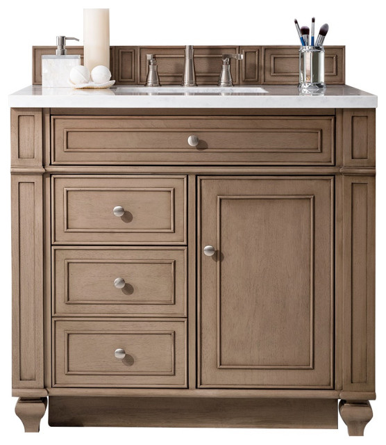 Bristol 36" Single Vanity Whitewashed Walnut w/ 3 CM Jasmine Pearl ...
