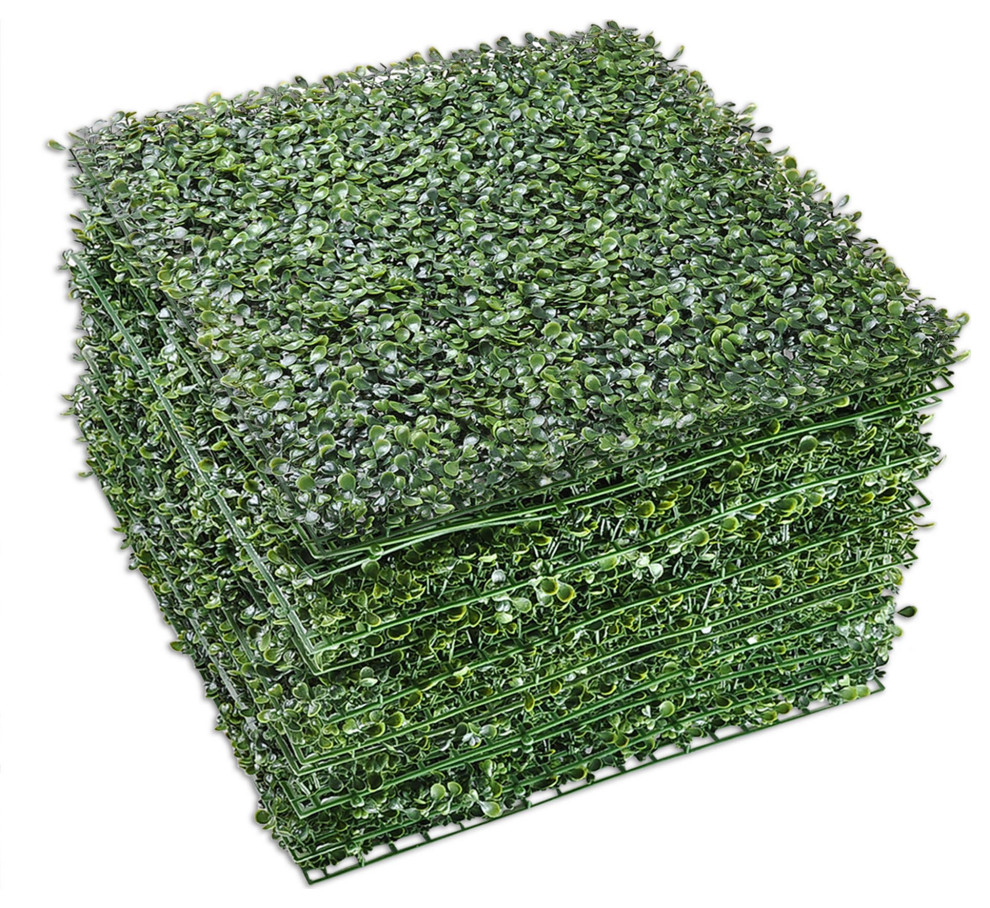 12-Pieces 20""x20"" Artificial Boxwood Hedge Mat Privacy Fence Cable Ties Uv