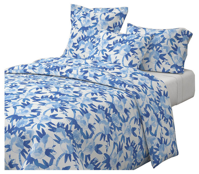 Chinoiserie Peonies In Blue Blue Chinoiserie Cotton Duvet Cover
