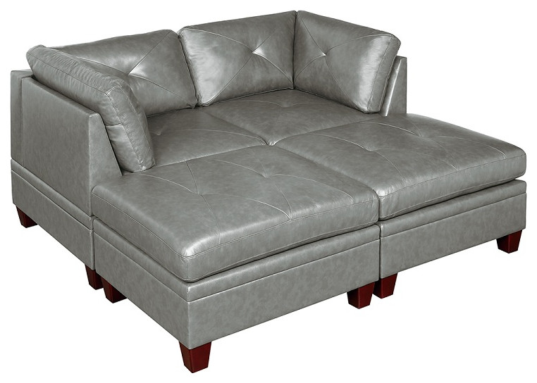 Altea 4 Piece Top Grain Leather Modular Sofa Upholstered, Gray Transitional Loveseats by