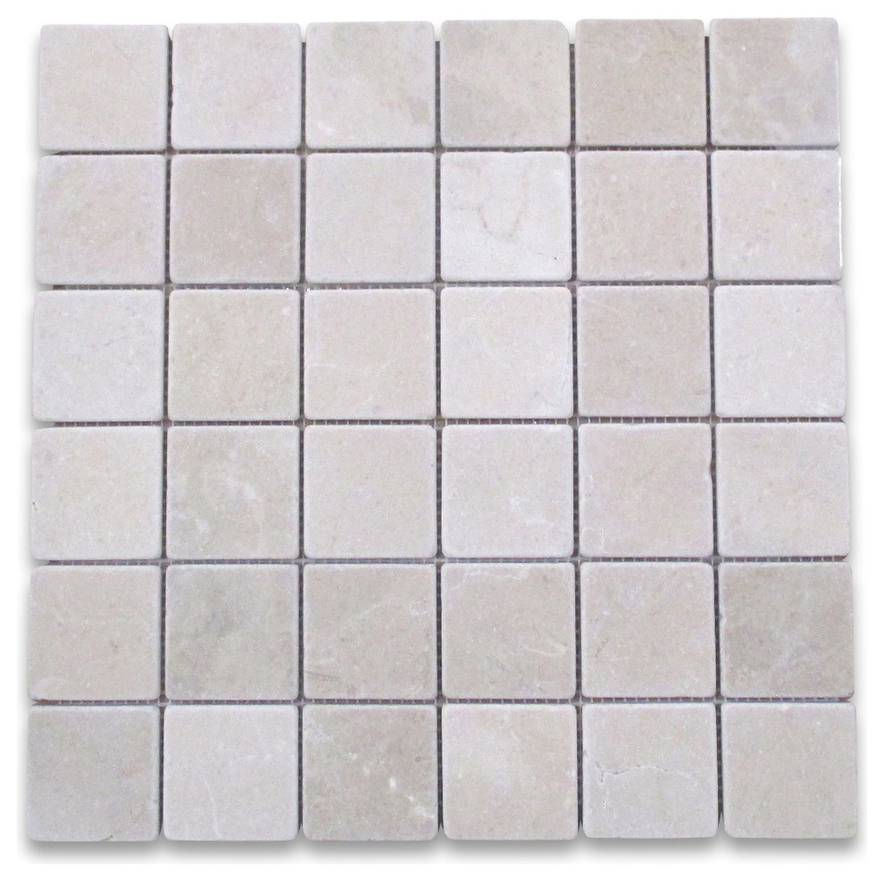 Non Slip Shower Floor Tumbled Crema Marfil Marble 2x2 Square Tile, 1 ...