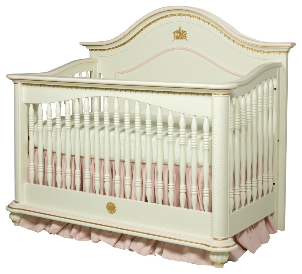 Serafina Crib in Linen with Pink and Gold Gilding