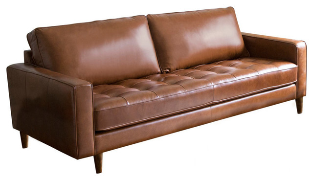 Hammond Mid Century Leather Seating, Brown Leather Mid Century Sofa