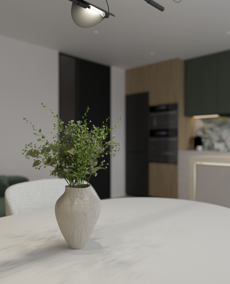 Проект кухни-гостиной в Санкт-Петербурге, стиль джапанди