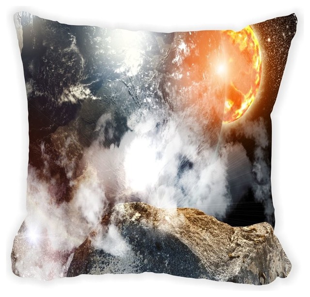 Planet Space Blue Earth Galaxy Moon Nebula Microfiber Throw Pillow