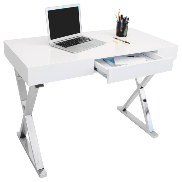 LumiSource Luster Office Desk, White and Chrome