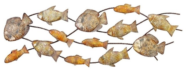 Metal Fish Wall Decor coastal living metal fish wall decor, gold, silver - beach style Metal Fish Wall Decor coastal living metal fish wall decor, gold, silver - beach style