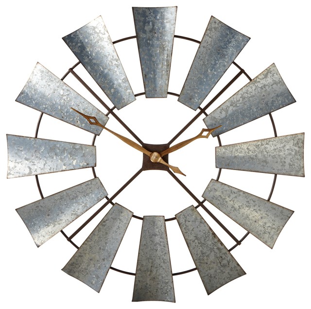 Galvanized Windmill Wall Clock Industrial Wall Clocks by Ganz USA LLC