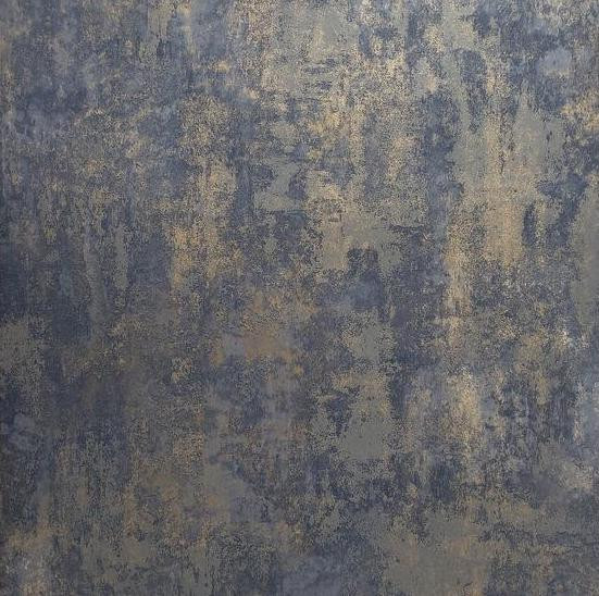 Wallpaper rustic blue gray gold Plain faux Concrete plaster, Double Roll - 55 Sq.ft