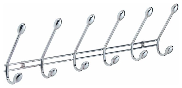 Contemporary Wall Mounted Coat Rack in Chrome Plated Steel with 12 Hanger Hooks