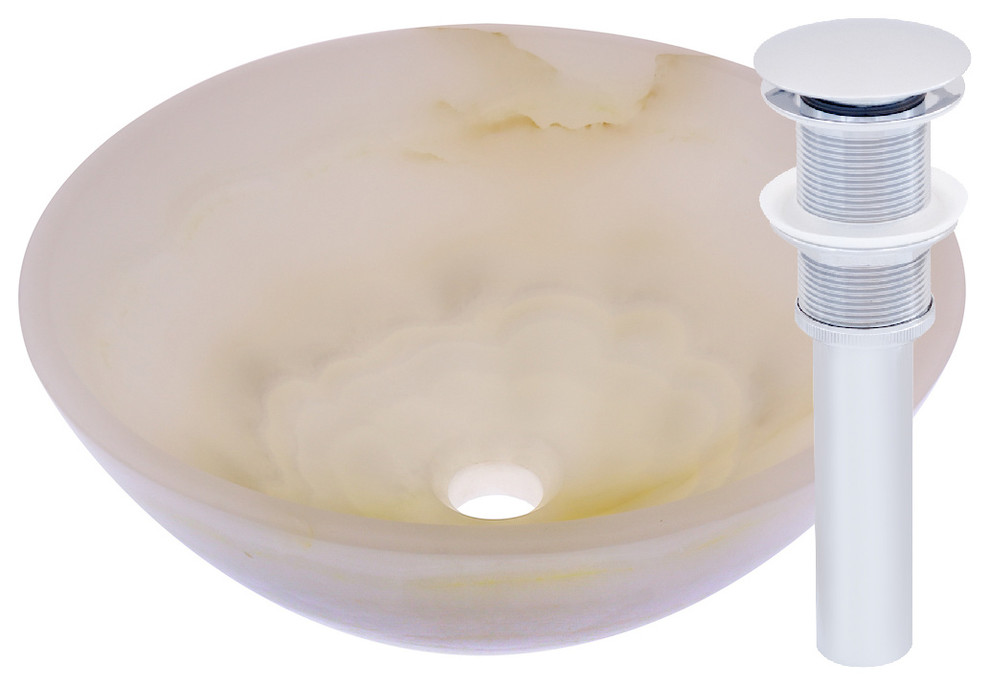 White Onyx Vessel Sink and Drain Contemporary Bathroom Sinks by