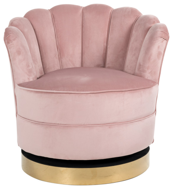 Scalloped Pink Velvet Swivel Chair OROA Mila Contemporary