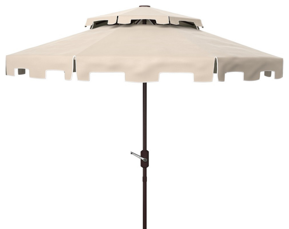 Safavieh Outdoor Zimmerman 9ft Double Top Market Umbrella Beige/White