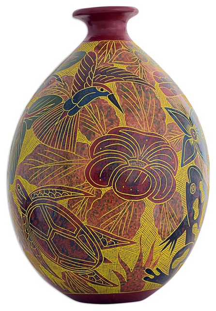 Novica Central American Eden Ceramic Decorative Vase Tropical