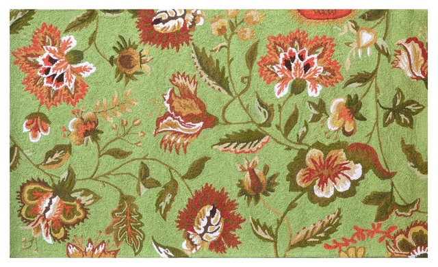 Rug Jacobean Floral Flowers 5x3 Green Wool Yarns Hand Hook Traditional Area Rugs By Euroluxhome