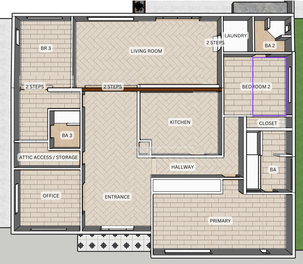 Herringbone LVP flooring direction while mixing with straight?