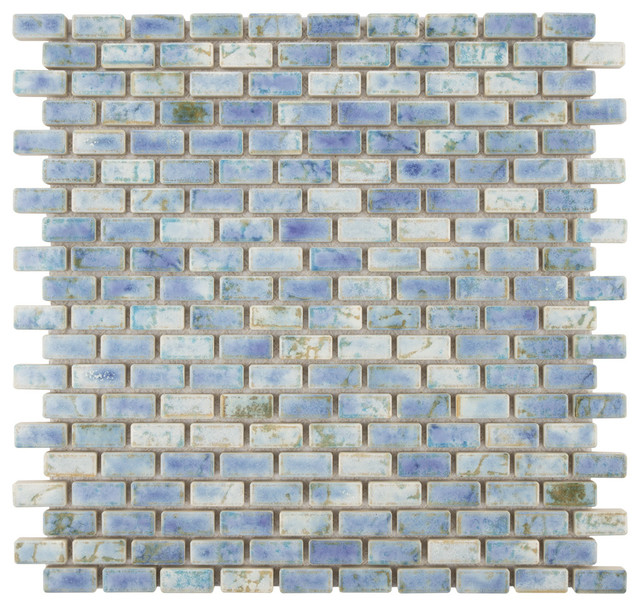 SomerTile Rustica Subway 11-3/4" x 11-3/4" Porcelain Mosaic Tile, Neptune Blue