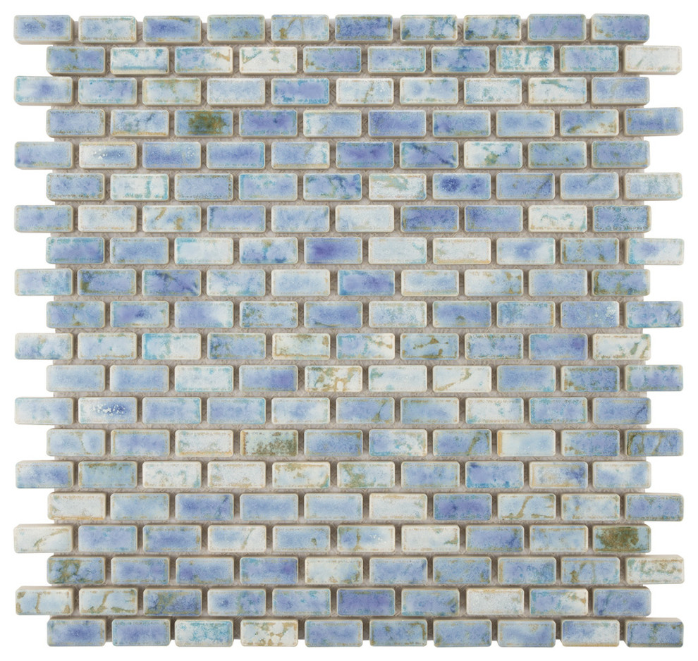 SomerTile Rustica Subway 11-3/4" x 11-3/4" Porcelain Mosaic Tile, Neptune Blue