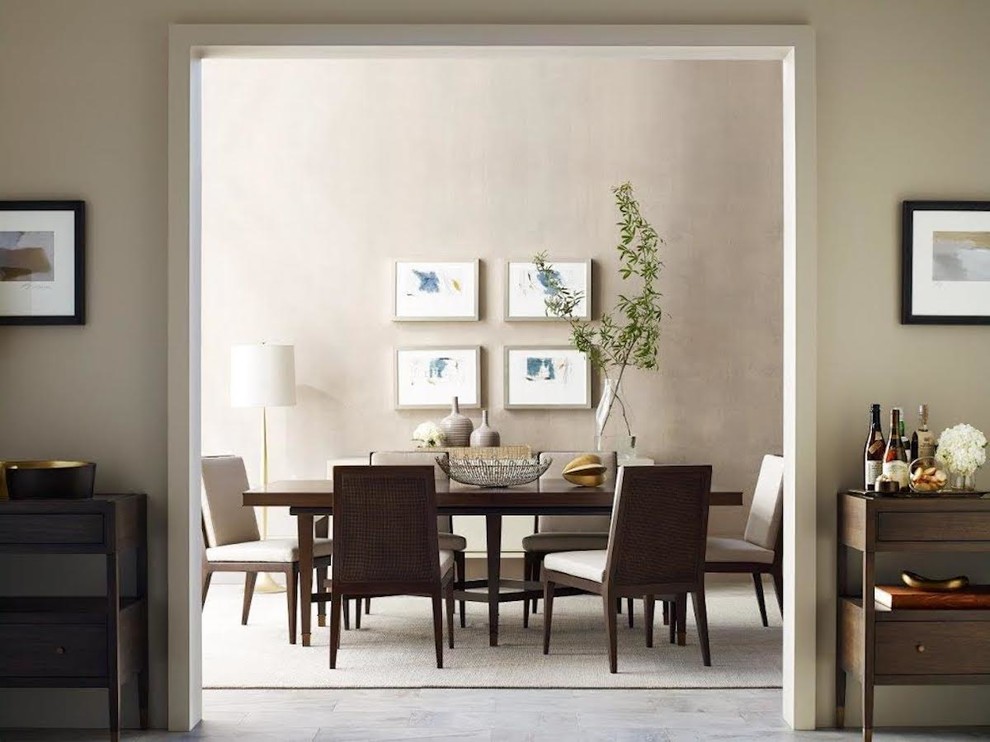 Large transitional enclosed dining room photo in Denver with beige walls