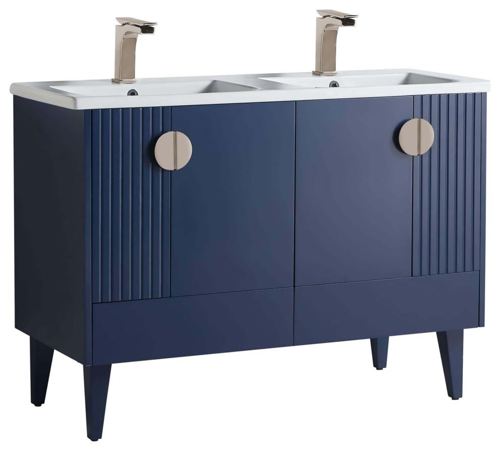 Venezian Single Bathroom Vanity, Navy Blue, 48" Double, Satin Nickel Handles, Tw
