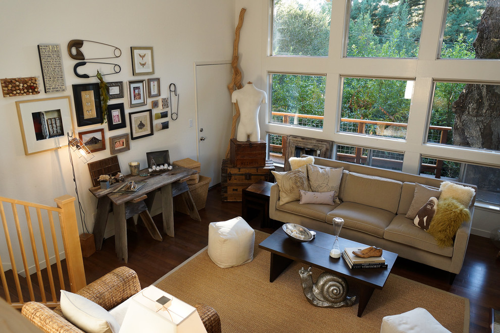 Design ideas for a country living room in San Francisco with white walls.