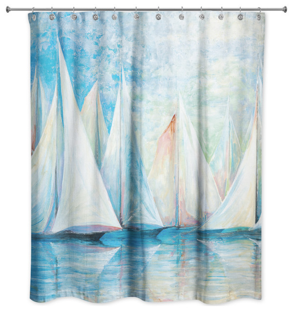 Sailboats 71x74 Shower Curtain Beach Style Shower Curtains by