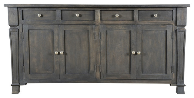 Carmenita 4 Door Sideboard, Gray Finish With Nickle Knob