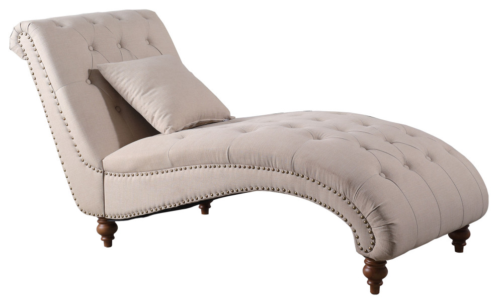 ORE International Tufted Nailheads With Pillow Single Chaise Lounge
