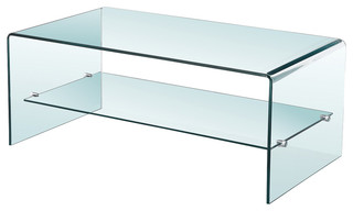 Luna Modern 2 Shelf Bent Curved Tempered Bent Glass Rectangle Coffee
