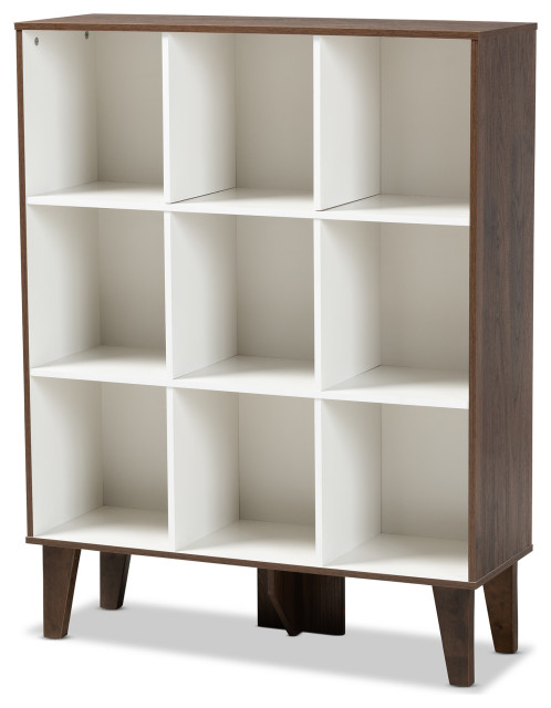 Senja Modern Two-Tone White and Walnut Brown Finished Wood 9-Shelf Bookcase