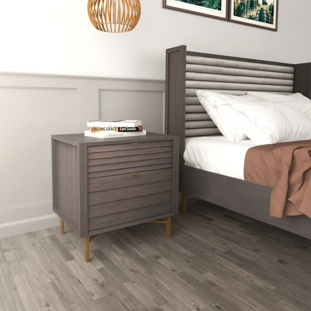Portland Grey 2Drawer Nightstand Transitional Nightstands And