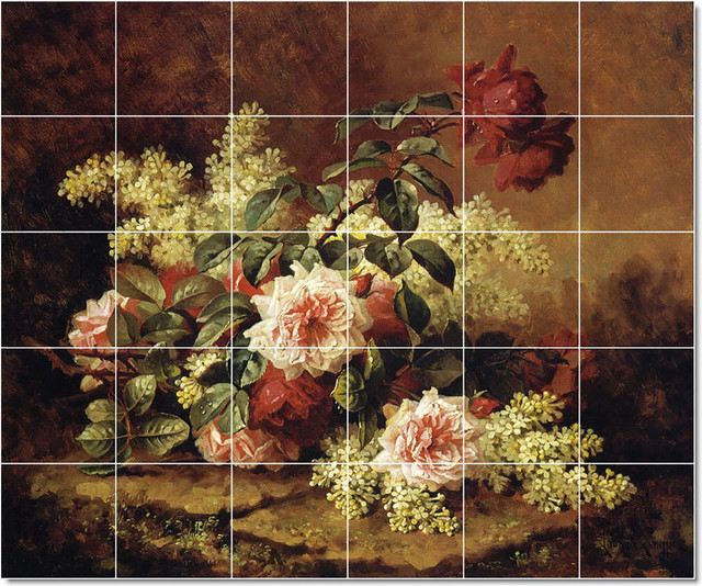 Paul De Longpre Flowers Painting Ceramic Tile Mural 256, 72" Wide x 60