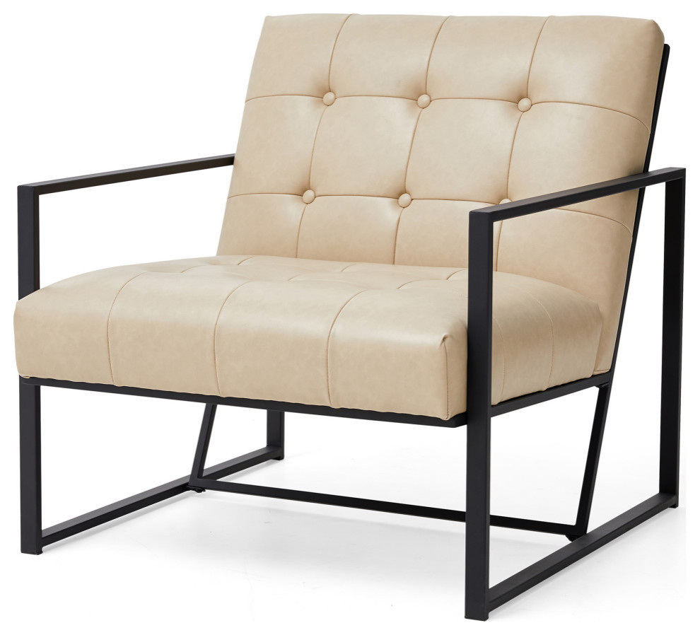 29.25"H PU Leather Tufted Accent Chair, Green Industrial Armchairs And Accent Chairs by