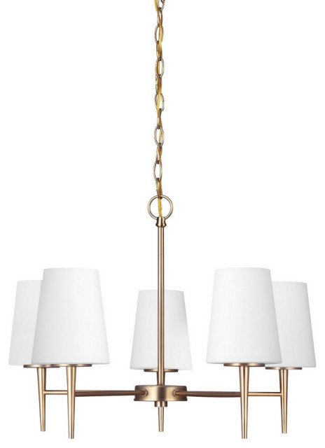 Contemporary Five Light Chandelier-Satin Brass Finish-Incandescent Lamping Type
