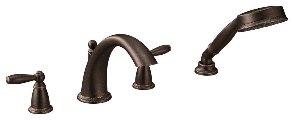 Moen Brantford 2-Handle Low Arc Roman Tub Faucet Includes Hand Shower, Oil Rubbe