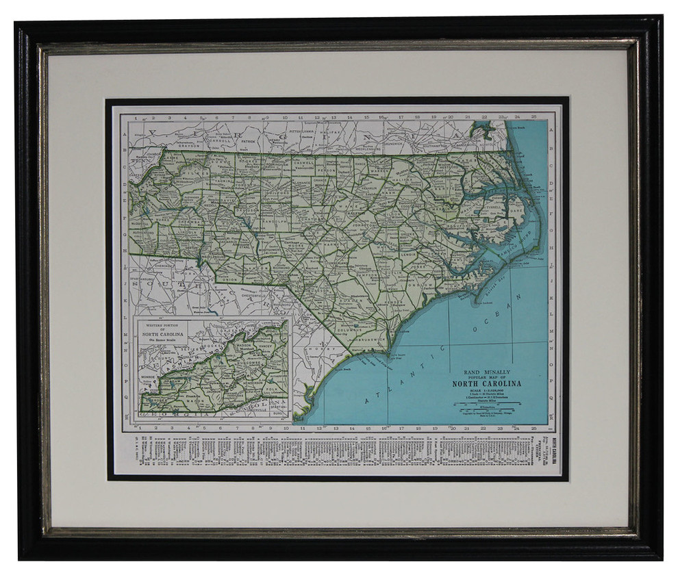 Original Vintage North Carolina Map, Framed, 1940s NC State Map ...