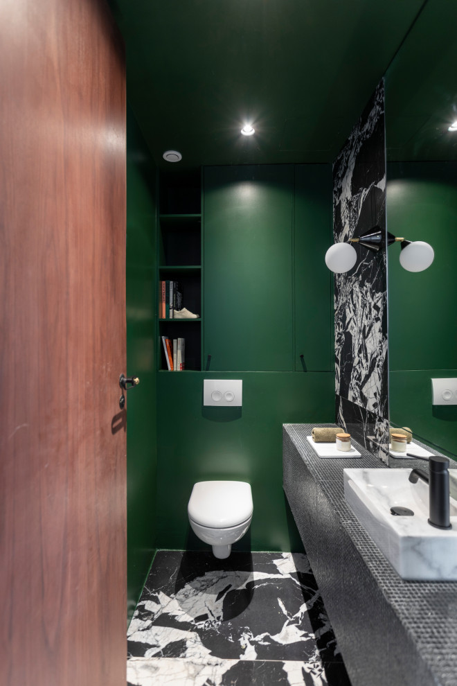 This is an example of a modern powder room in Paris.