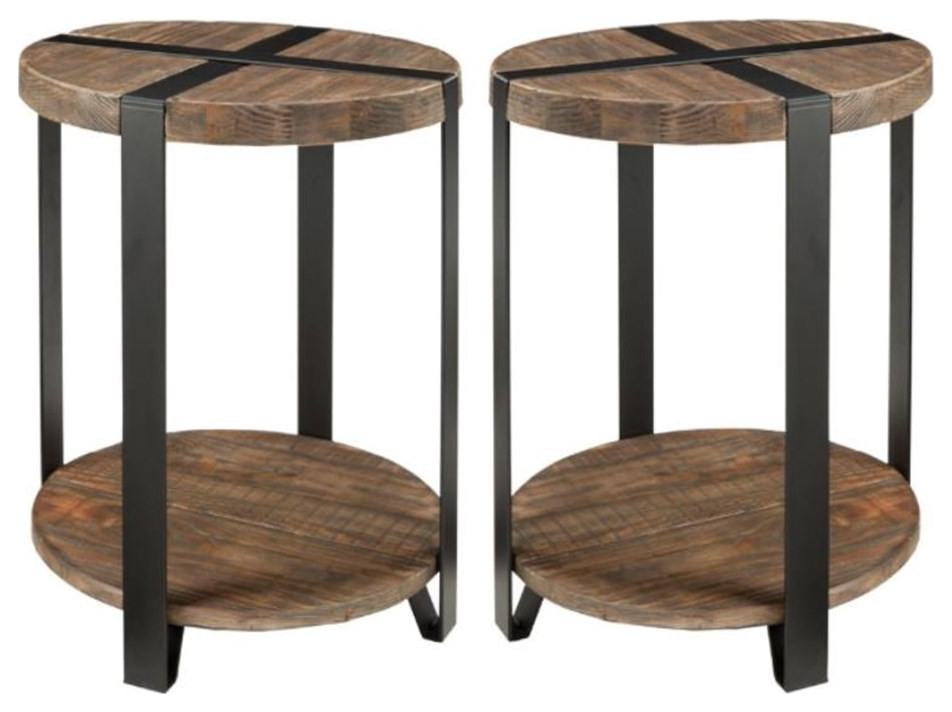 Home Square 20"D Reclaimed Wood Round End Table in Natural Set of 2